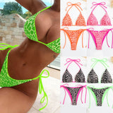 Fongt New Women's Split Leopard Print Sexy Backless Double-Sided Bikini Women's