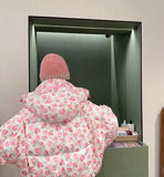 Pink Floral Puffer Jacket-Outfit