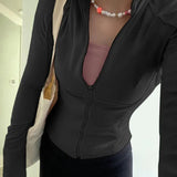 Solid Zipper Hoddie Sports Yoga Top-Outfit