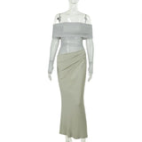 Fongt Summer 2024 New Long Dress Temperament Sexy Shoulder Mesh Yarn Hollow Dress