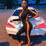 Jumpsuit Sporty Rompers Womens Jumpsuit 2019 Workout Patchwork Zipper Long Sleeve Jumpsuits Activewear