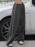 Piping Detail Wide Leg Track Pants-Outfit