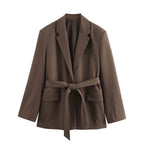 Fongt Women's Explosive Early Autumn Fashion With Belt Straight Suit Jacket + A Variety Of Wear Long