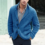 Fongt And Winter New Men's Long Sleeve Knit Cardigan Single Breasted Pocket Stranded Flower Suit Collar Casual Men's