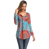 Tops And Blouses O-neck Print Casual Long Sleeve Boho Clothing Women Plus Size Fashions Floral Blouse