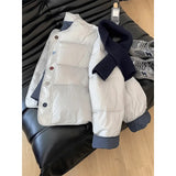 Fongt Loose Milk Blue Hatless Round-Neck Cotton Coat Women Winter Small Thick Short Cotton Cotton Jacket Tide