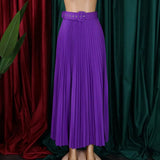 High Waist Pleated Long Skirt With Belt-Outfit