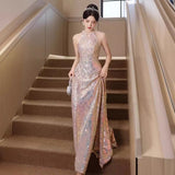 Fongt Lysung Dress Dress Dress 2025 New Toaster Light Luxury Niche Conference Host Banquet Evening Dress