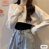 Fongt Knitted Jersey Women's Spring And Autumn 2023 New High-Waist Half-Sleeved Laziness Sweater