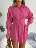 Wind Shooting Spring And Summer Leisure Lantern Sleeves Waist Asymmetric Dress Shirt Dress Women's