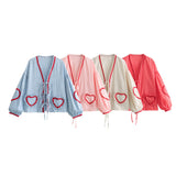 Spring Style Casual Loose Plaid Love Ribbon Lace Shirt-Outfit
