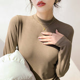 Standing Collar Modal Long-Sleeved Bottomed Shirt Women's Autumn And Winter New Pure Color Simple Half-High Collar