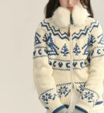 White Jacquard Zipper Cardigan-Outfit