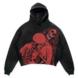 Vintage Gothic Skeleton Hoodie Autumn And Winter Hip Hop Long-Sleeved Coat Loose Hooded Sweatshirt-Outfit