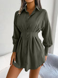 Wind Shooting Spring And Summer Leisure Lantern Sleeves Waist Asymmetric Dress Shirt Dress Women's