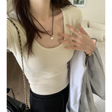 Version Of White U-Collar Slim Short-Sleeved T-Shirt Women's New Summer High-Waisted Slim And Thin
