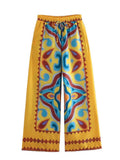 Summer Halter Scarf Blouse Printed Vertical Trousers Set-Outfit