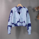 New 2022 Y2K Tie Dye Elegant Lady Cardigans Fashionable Vintage Women's Autumn Winter Sweaters Short Tops