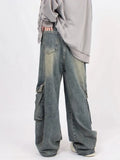 Fongt Old Vintage Washed Jeans For Versatile And Versatile High Street Pocket-Down Casual Cargo Pants-Outfit
