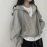 Oversized Zip Up Gray Hoodie-Outfit