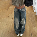 Fongt Wash Water Waist Pleated Foundation Casual Jeans Street New Loose Show Thin All Go With Wide Leg Trousers-Outfit