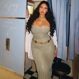 Sequin Mesh Long Dress-Outfit