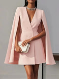 Fongt Autumn Commute Double Buckle Shawl Cloak Solid Color Suit Dress Women's Dress