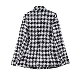 Fongt New Women's Suit Collar Thousand Bird Case Double Breasted Long Sleeve Suit Jacket-Outfit