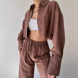 Fongt New Solid-Color Long-Sleeved Short-Sleeved Sleeve Trousers Set