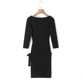 Fongt Temperament Short Dress 2025 Autumn And Winter New Striped Shoulder Repair Slim Sexy Short Dress Female