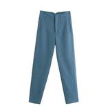 2021 Women High Wasit Suit Pants Trousers Vintage Style Pockets Buttons Office Lady Pants Pantalon