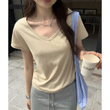 V-Collar Solid Color T-Shirt Small Short-Sleeved T-Shirt Women's New Slim And Thin Underwear In