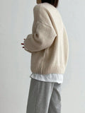 Fongt And Winter Languid Wind Round Collar Plus Thick Solid Color Knitted Women's Autumn And Winter European Hood Long-Sleeved Sweater Top