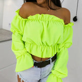 Fongt Hot Style Summer New One-Line Collar Strapless Lantern Sleeve Jacket-Outfit