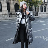 Women Winter Coat 2022 New Winter Hooded Jacket Black Long Down Cotton Jacket Loose Warm Glossy Women's Parka Snow Coat