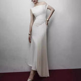 Fongt Temperament Famous Wind Dress Woman 2025 Spring New Fold Design Feeling Slim Thin White Evening