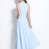 Fongt High-Level Suffin Lace Splicing Sleeveless Waist Dress Women's Summer Thin Temperament Elegant Long Dress