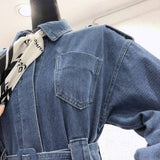 Top women casual solid color cowboy outwear fashion sashes office coat chic epaulet design long
