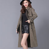 Buckskin Suede Trench Coats Women Spring Autumn Long Coat S-6XL Windbreaker Female Double-Breasted Trench