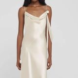 White Satin Strap Backless Maxi Dress-Outfit