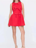 Red Bow Round Neck A-line Mini Dress-Outfit