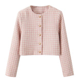 Pink Plaid Tweed Jacket And Shorts Set-Outfit