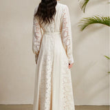 Fongt Light Luxury Elegant Dress Woman 2025 New High-End Hook Embroidery Splicing Mesh Yarn Large Swing Dress