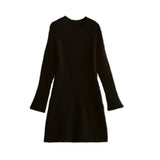 Fongt And Autumn New Women's Temperament Pure Color Familiar Round Collar Knitted Long-Sleeved Dress Slimming