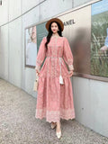 Fongt Retro Elegant Dress Women's New French Heavy Industry Embroidered Collar Lantern Sleeves Large Swing Dress