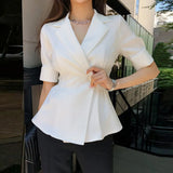2022 New Summer Casual Solid Short Sleeve Women Jacket Women Slim Black And White Jackets Coats