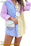 Women‣s Fresh Girlish Style Button Down Oversized Shirts Long Sleeve Striped Print Color Block Loose