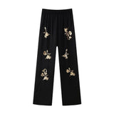 Spring Sequins Set With Loose Shirt Sequins And Straight Trousers-Outfit