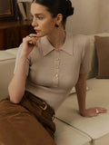 Fongt Collar Top Sleeve Summer 2025 New Tight Slime Thread Thread Top