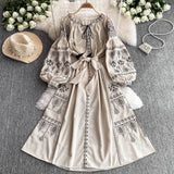 Fongt Dress Lady Autumn And Winter Cladding Heavy Embroidered Puff Cuff Cuffs Mid-Long Festive Dress